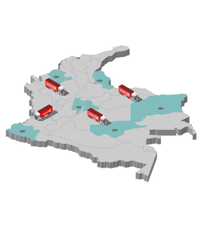 Infografía cobertura en Colombia para servicio de transporte Mapa Mapa con camiones